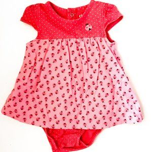 pink lady bug onesie w/skirt + built in bottoms